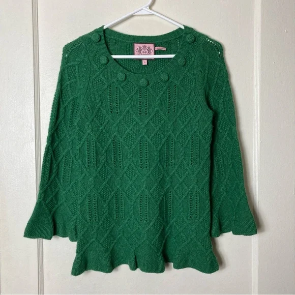 Juicy Couture green merino wool cashmere cable knit sweater S - Picture 8 of 10